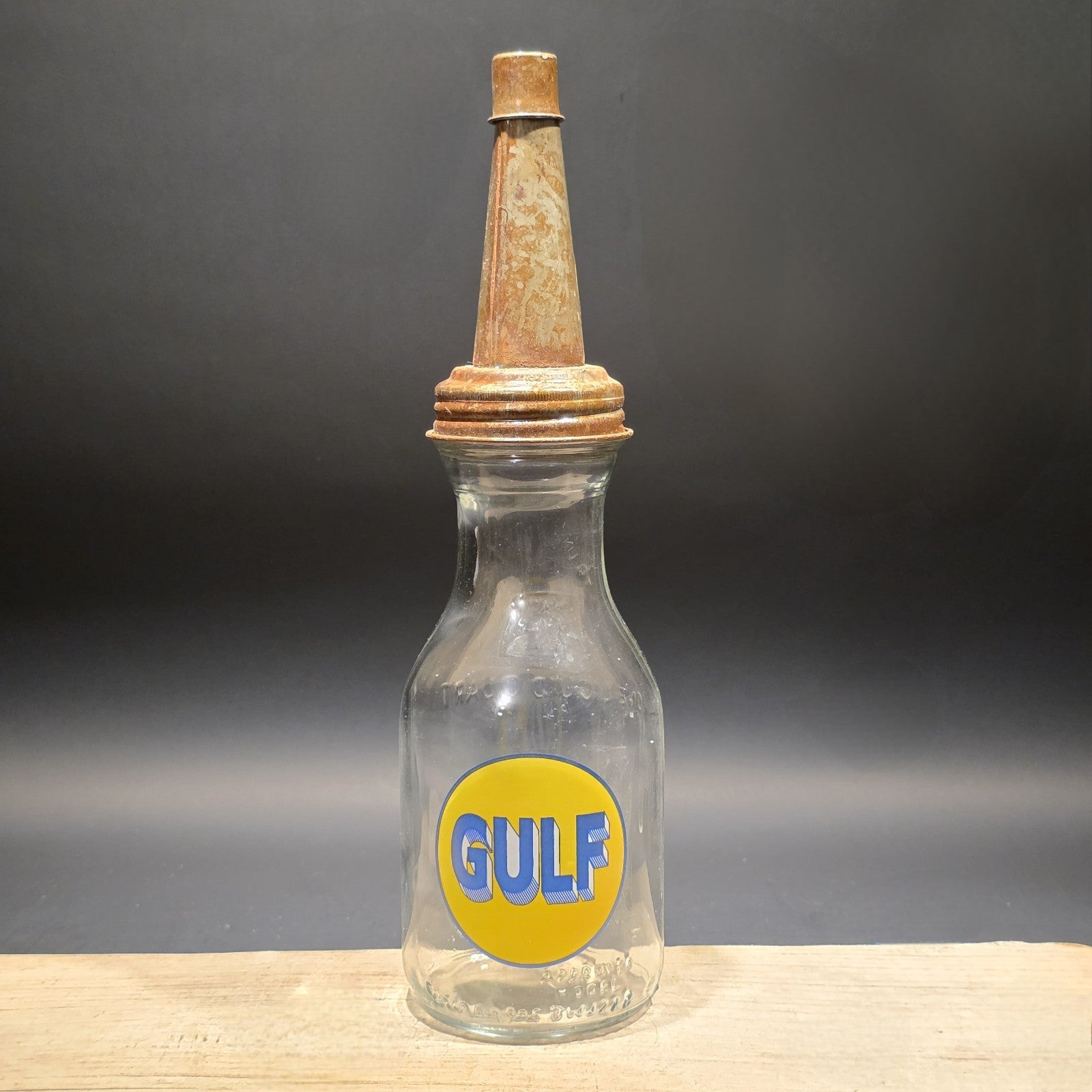 1930s Style Glass Gulf Oil Bottle w Spout