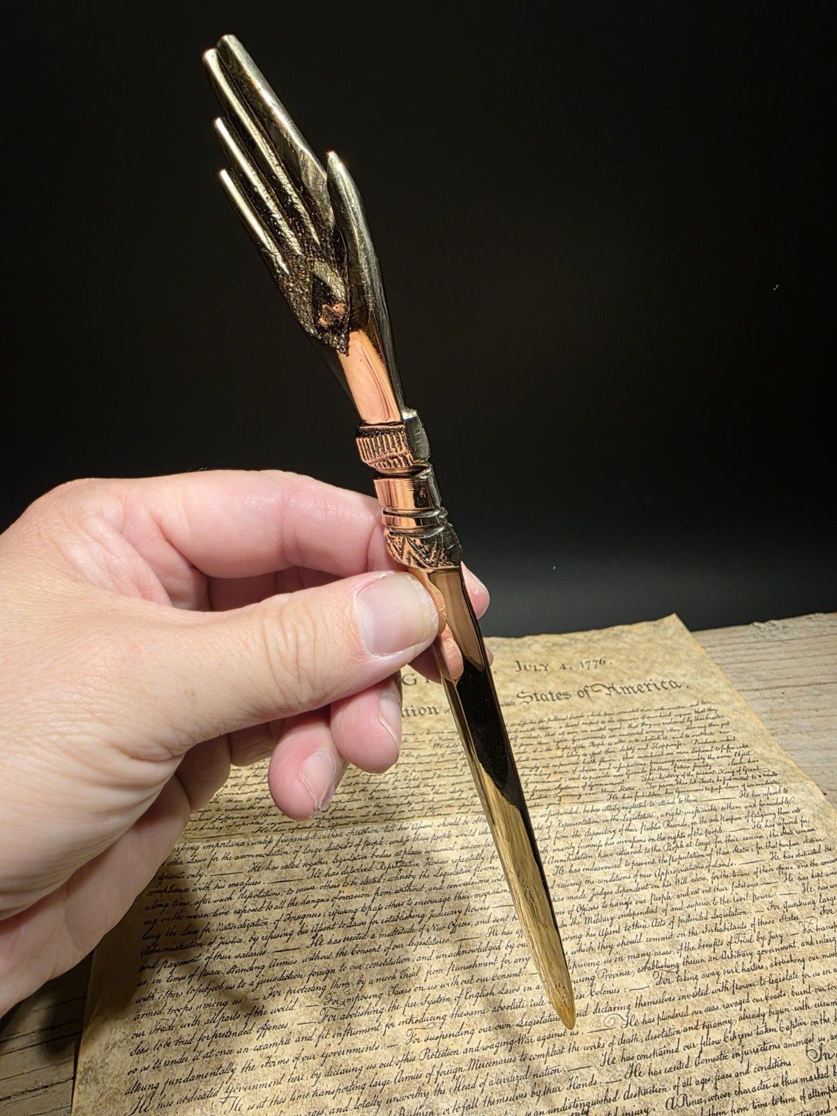 Vintage Style Brass Heart in Hand Friends Love Truth Odd Fellows Letter Opener