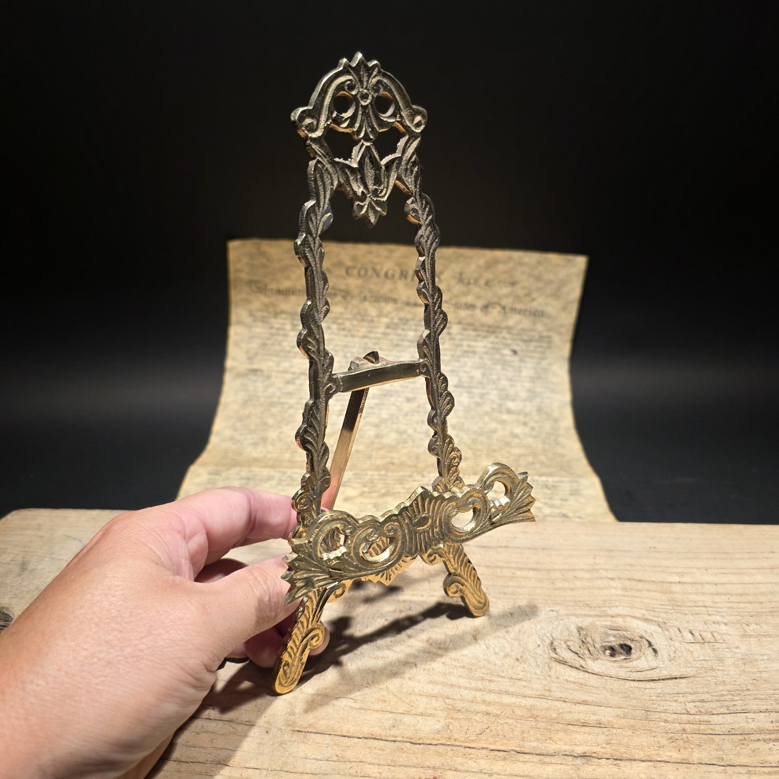 9" Vintage Antique Style Ornate Brass Display Miniature Brass Desk Easel