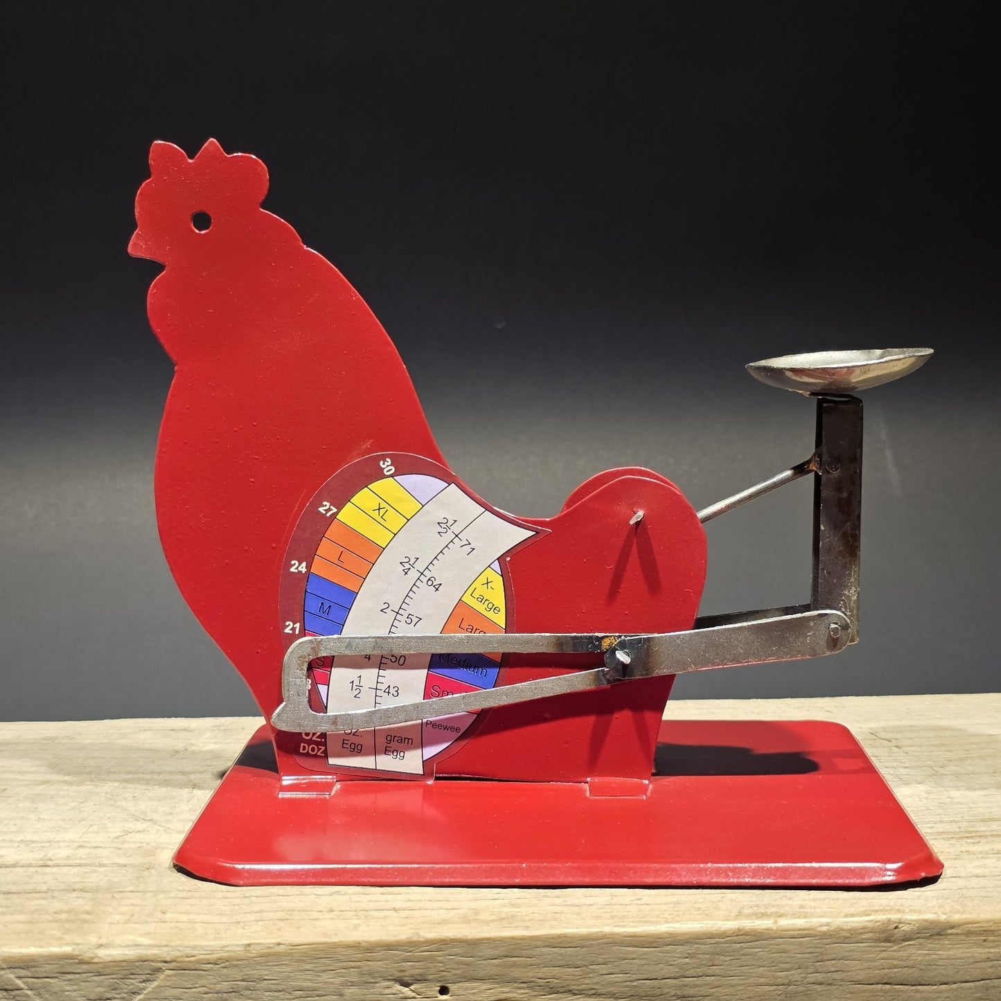 Vintage Style Rooster Egg Scale – Red Metal Farm Poultry Egg Grader