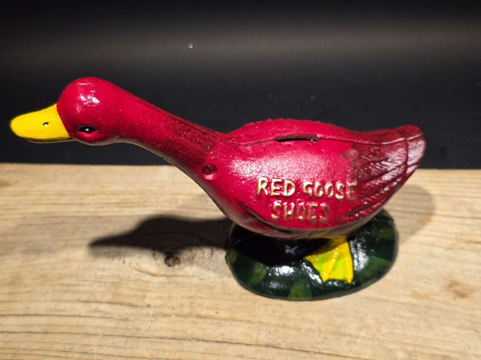 9" Vintage Style Red Goose Shoes Cast Iron Goose Bank  Advertising Bank