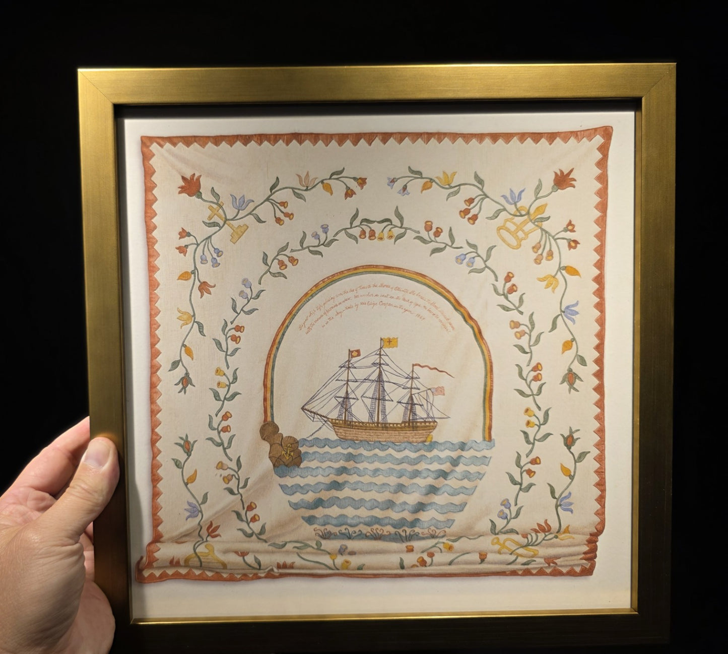 12x12 Vintage Style Ship Sampler Framed PRINT