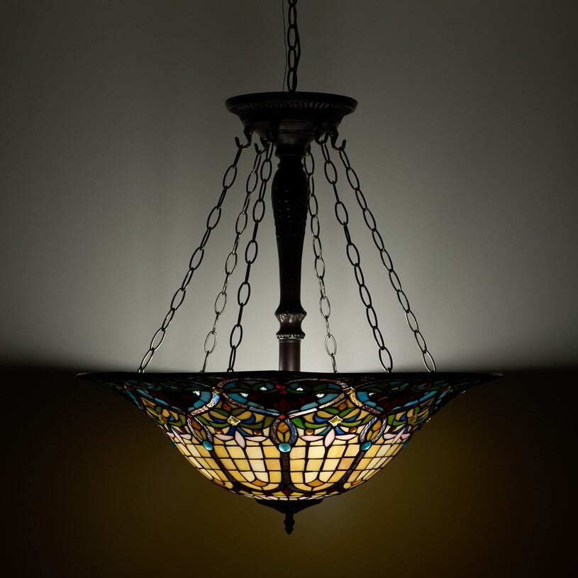 24" Wide Stained Glass Inverted Pendant Uplight Ceiling Light
