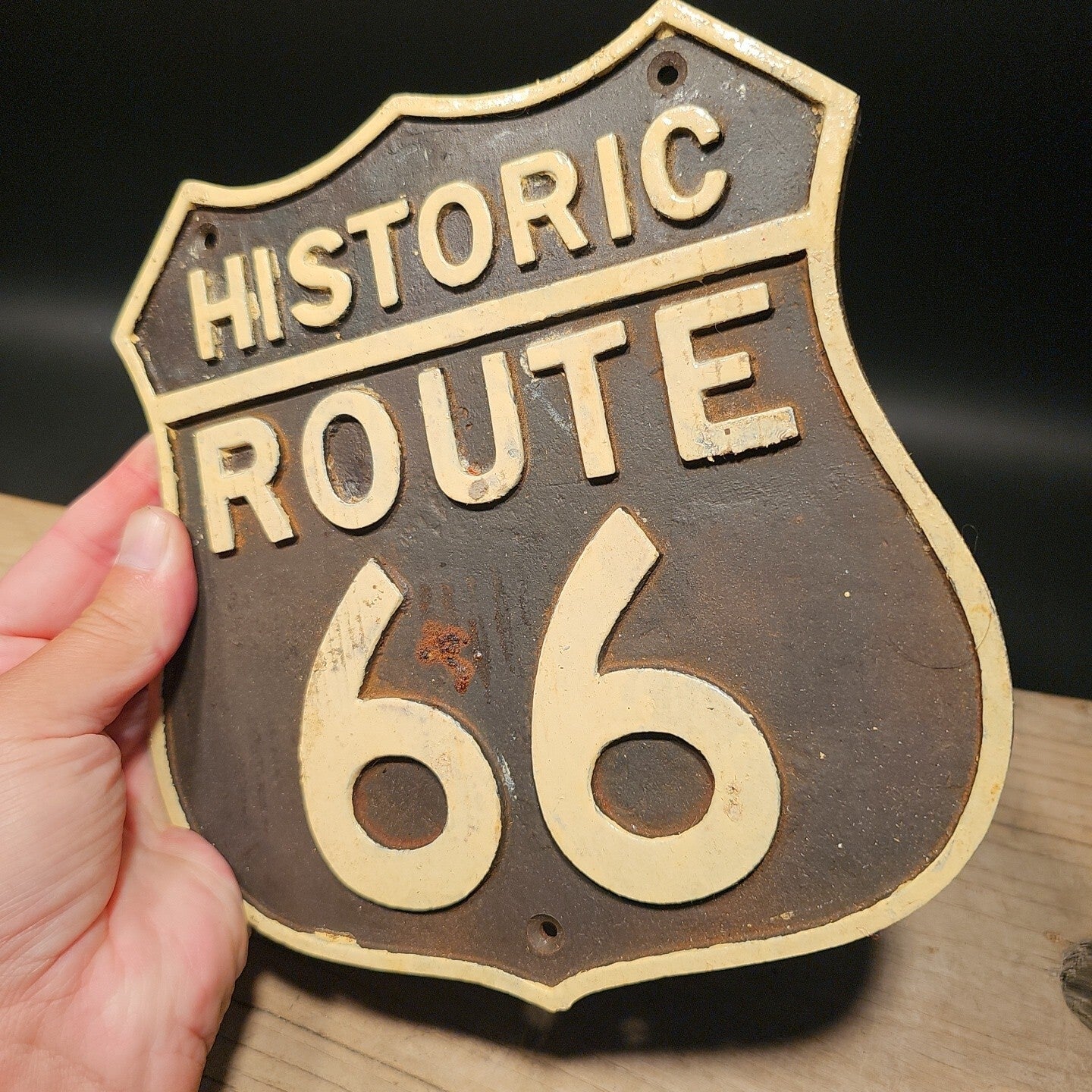 Antique Vintage Style Cast Iron Historic Route 66 Plaque Sign