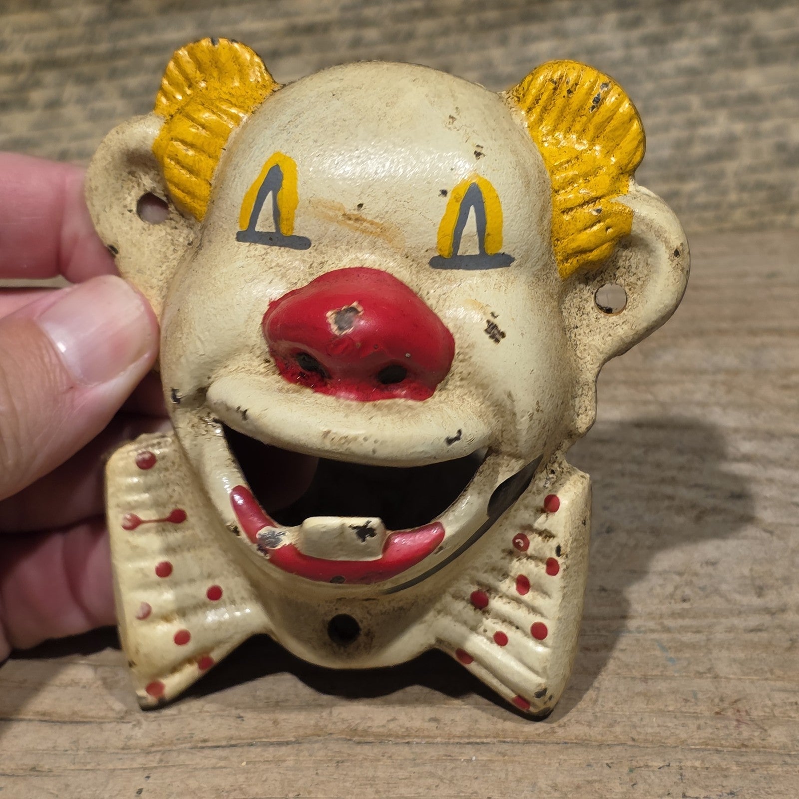Antique Vintage Style Cast Iron wall mount folk art Clown Beer Bottle Opener