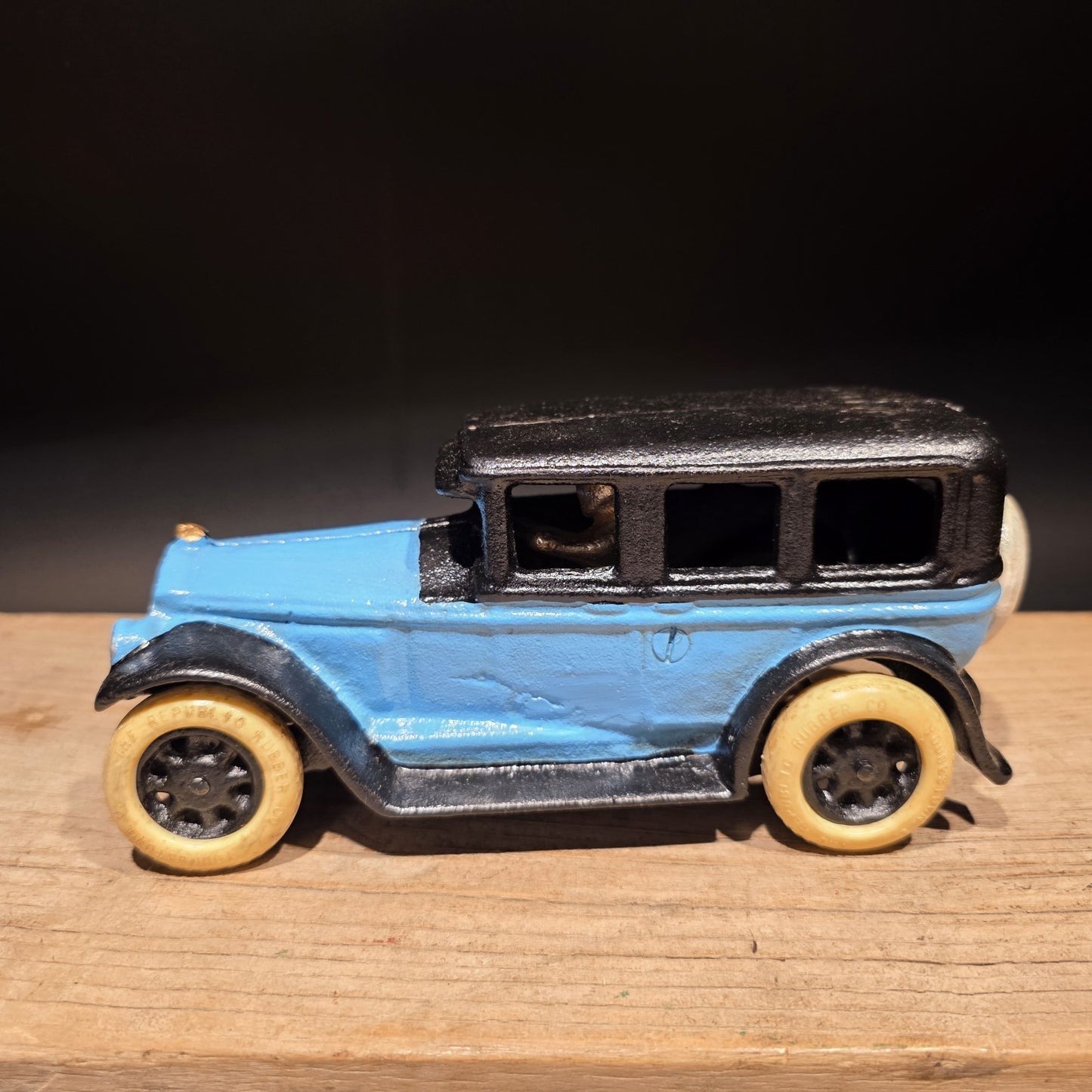 8" Antique Vintage Style Blue Cast Iron Toy Race Car