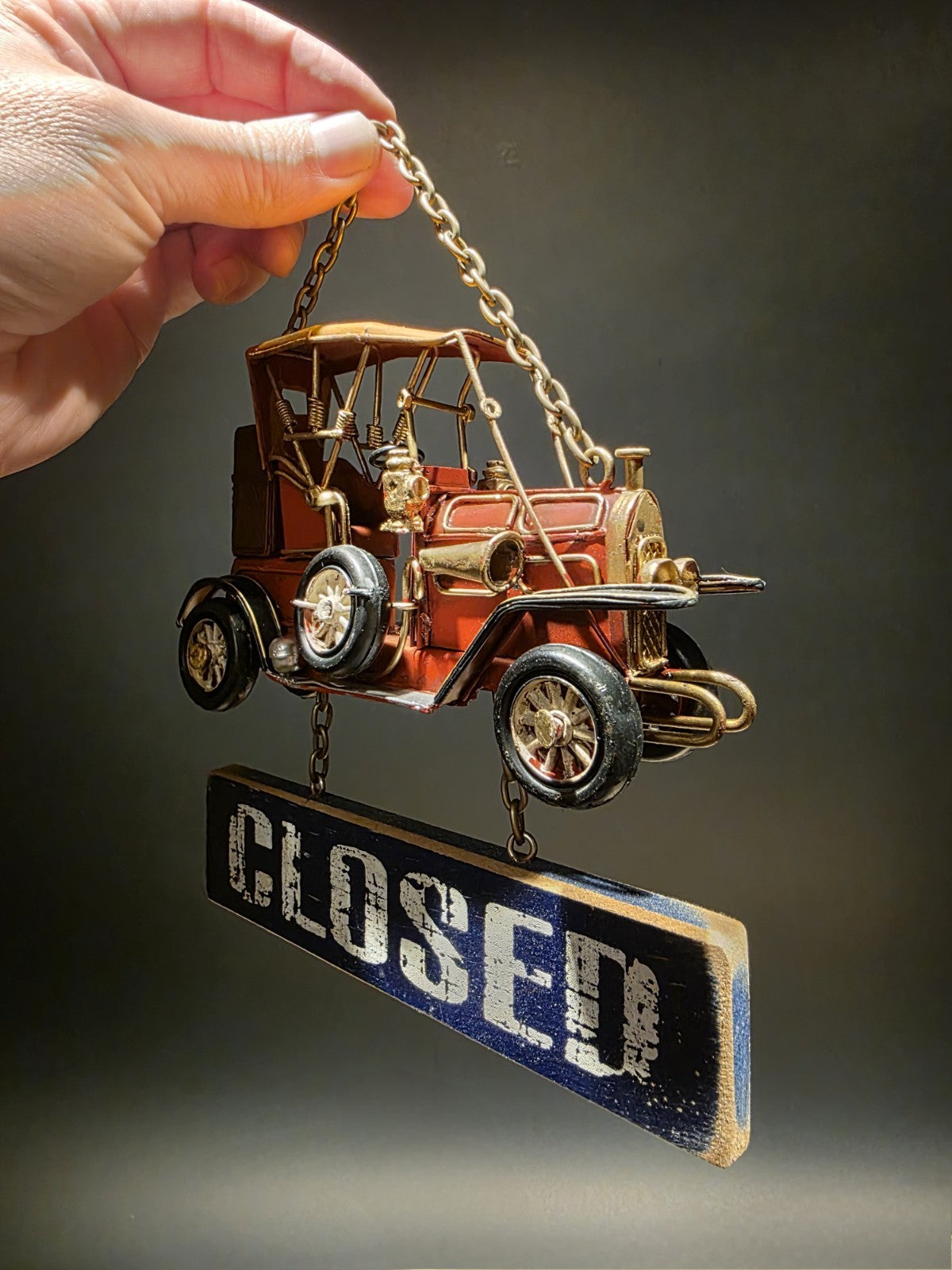 8" Vintage Style Wooden Open / Closed Hanging Sign Classic Car Design
