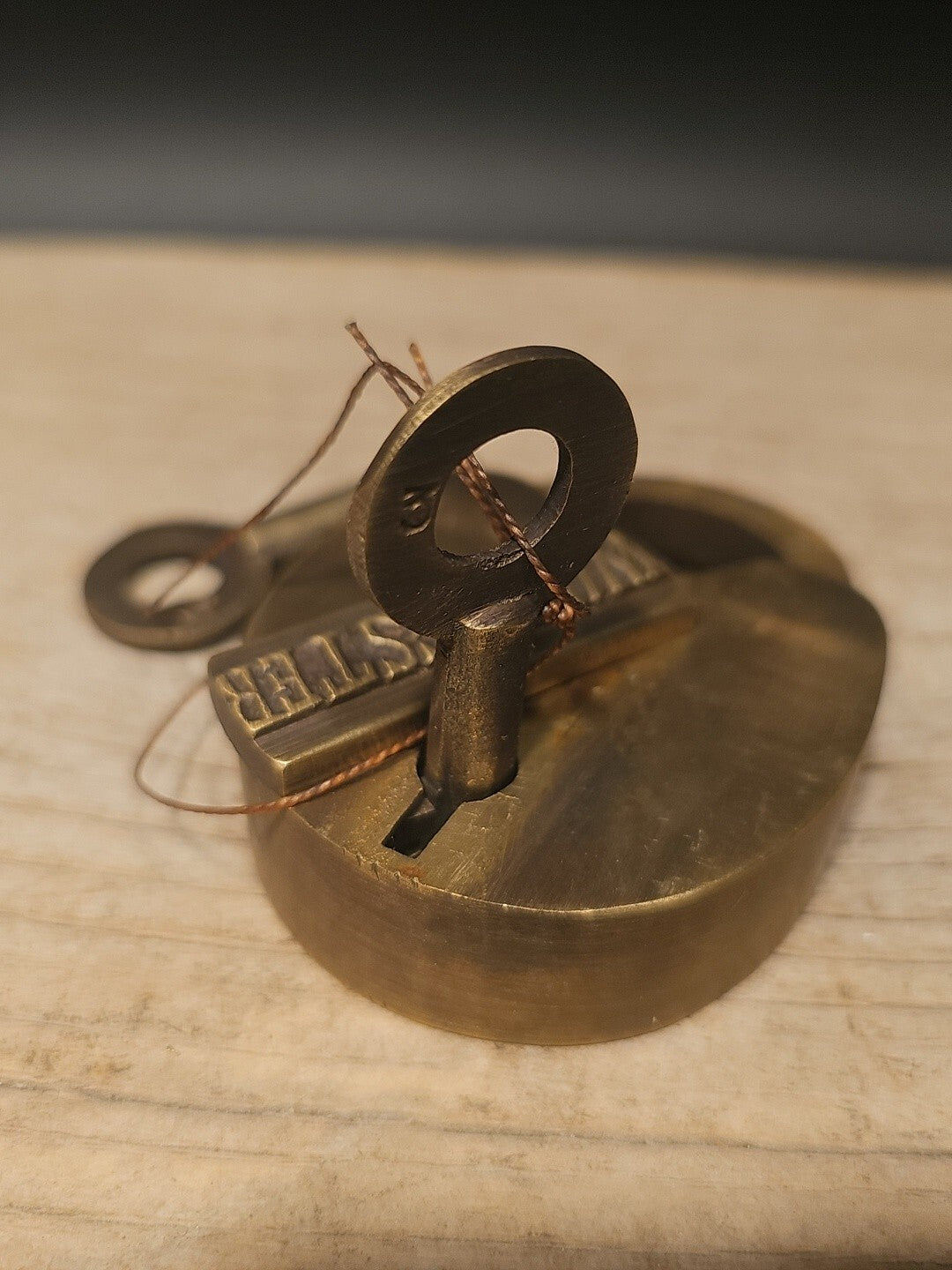 Antique Vintage Style Brass Winchester Firearms Ammo Box Padlock Lock & Key