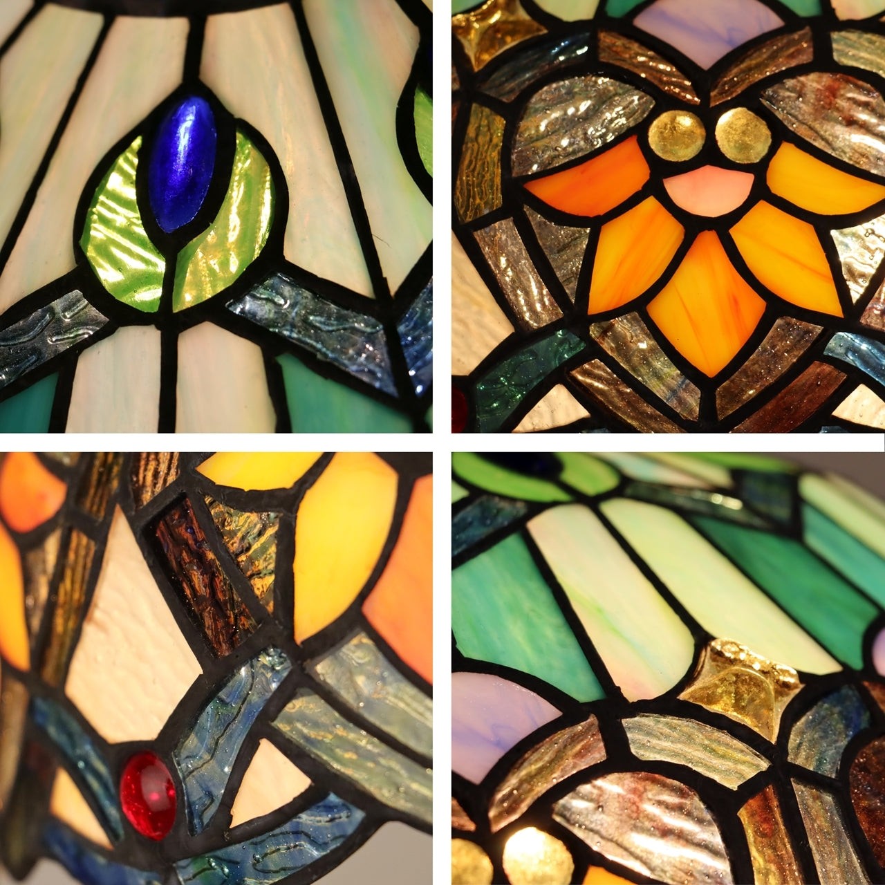 23.6" Antique Vintage Style Stained Glass Lighted Base Table Lamp