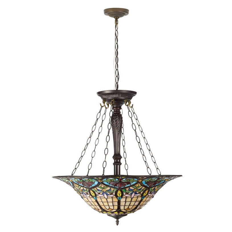 24" Wide Stained Glass Inverted Pendant Uplight Ceiling Light