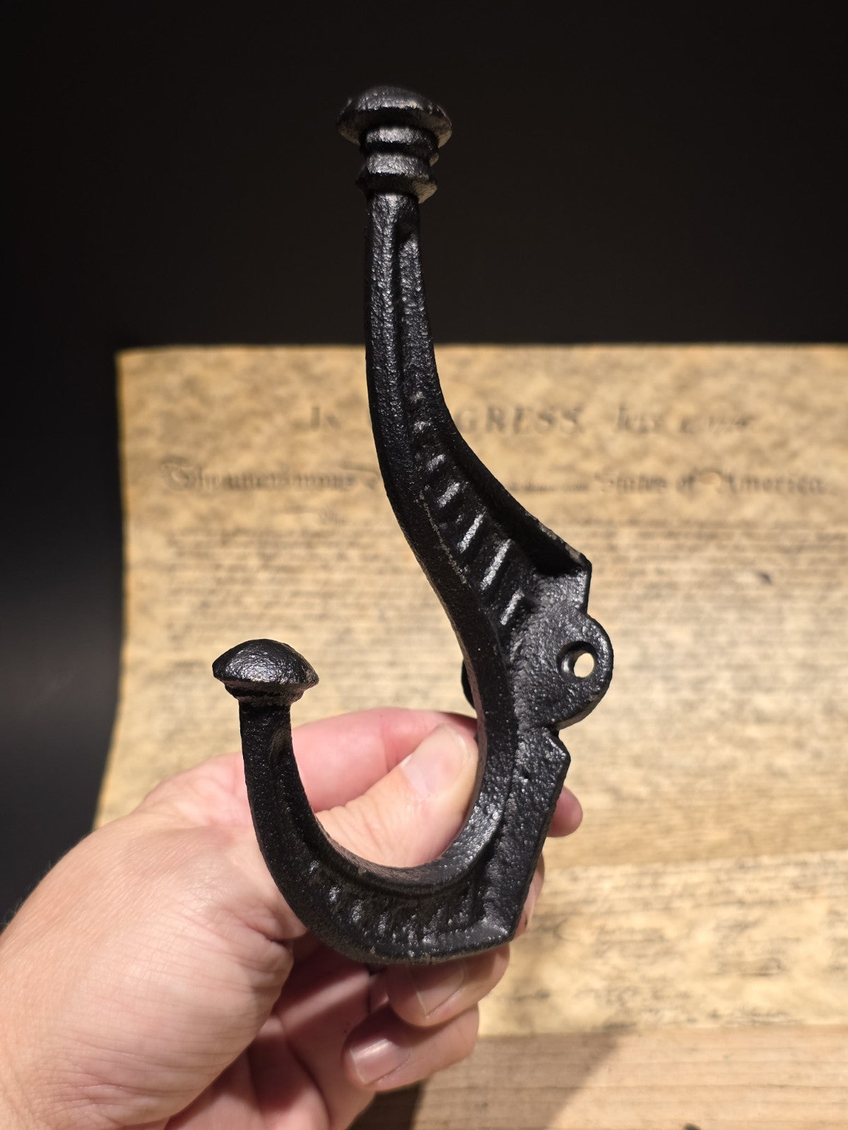Vintage Style Black Cast Iron Wall Hook Hat & Coat Hanger