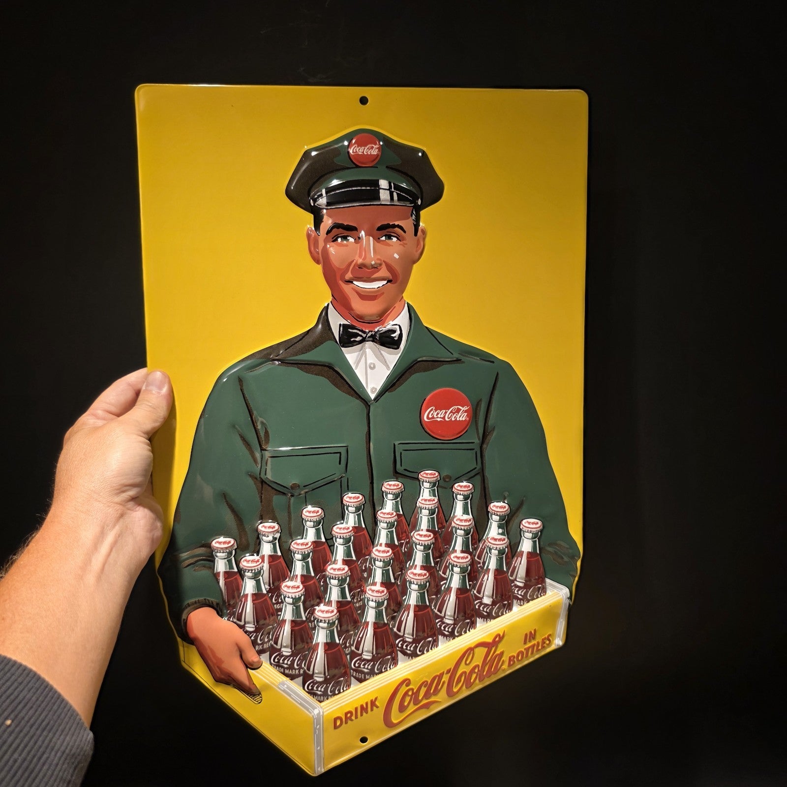 20" Vintage Style Coca-Cola Delivery Man Sign Embossed Coke Advertising