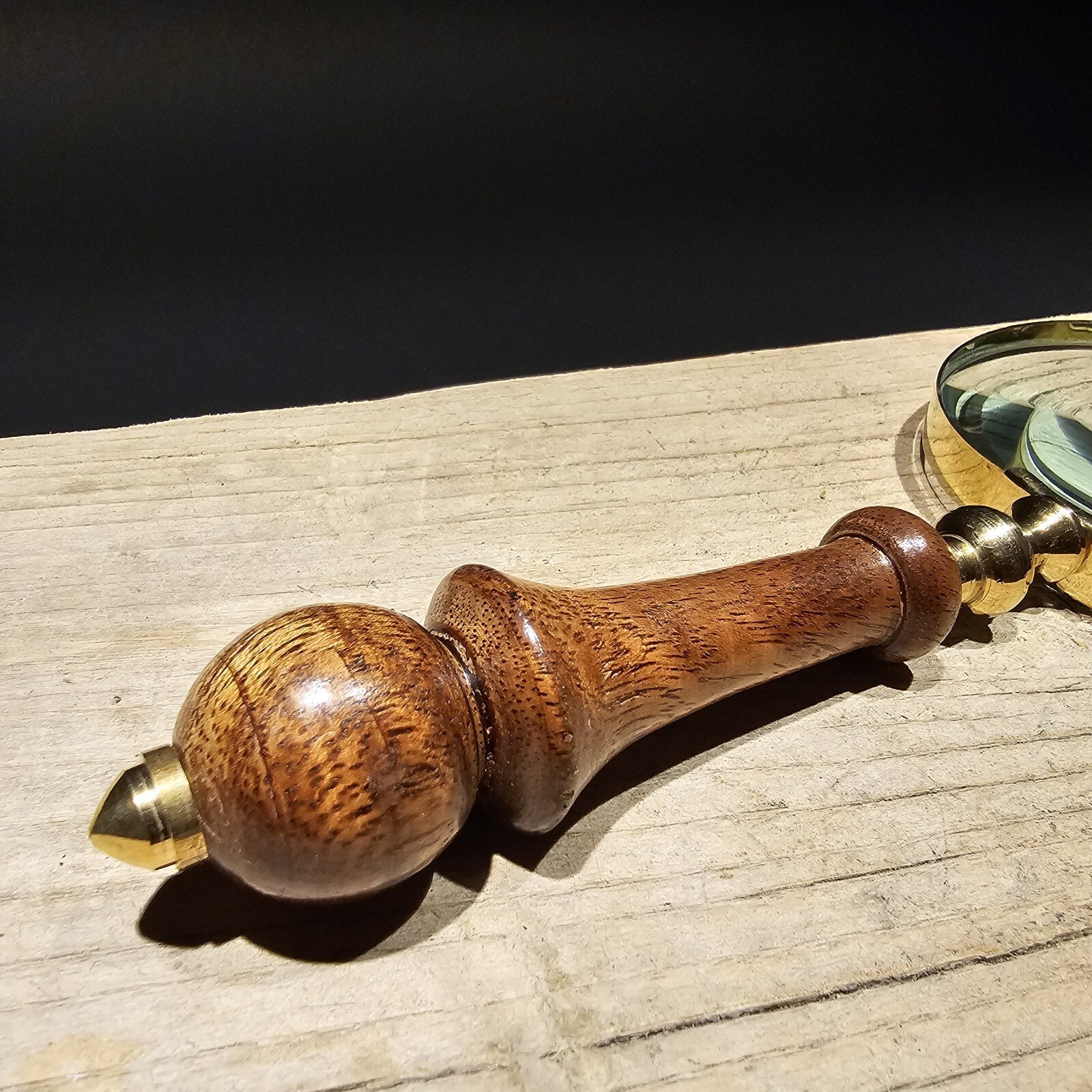 Antique Style Magnifying Glass w Wood Turned Handle 