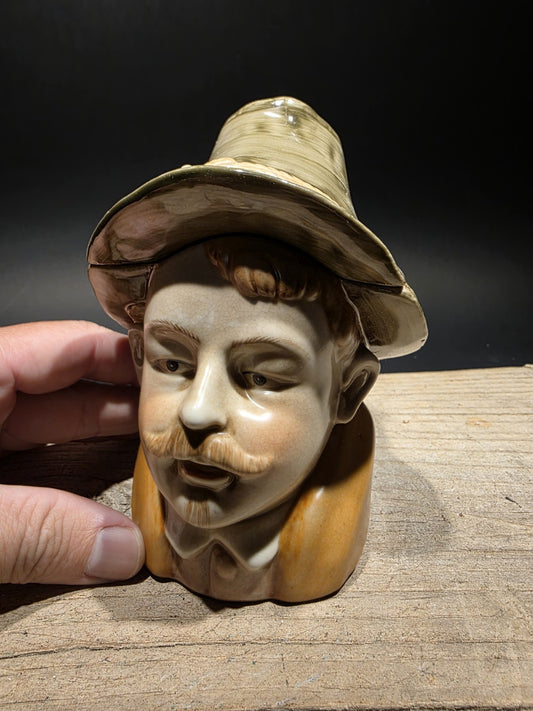 Antique Style Majolica Ceramic Humidor Figural Tobacco Jar