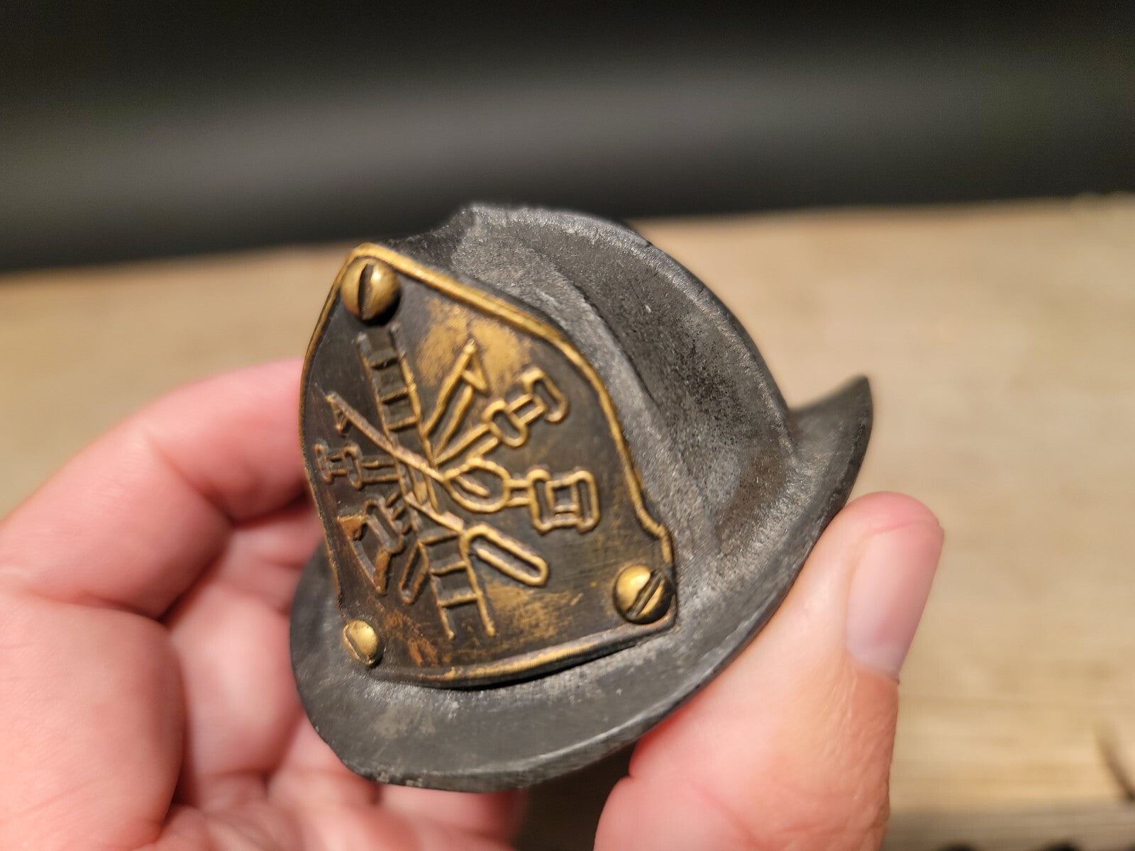 Antique Vintage Style Miniature Cast Iron Fireman Helmet Bottle Opener