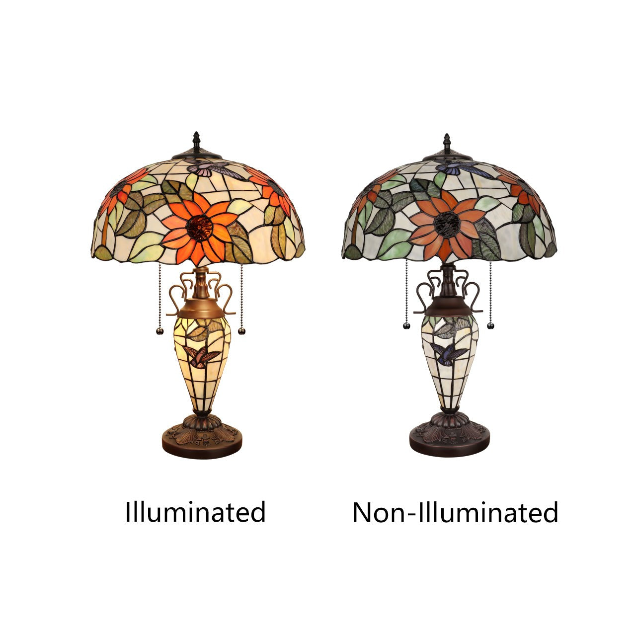 24.21" Antique Vintage Style Stained Glass Sunflower Lighted Base Table Lamp