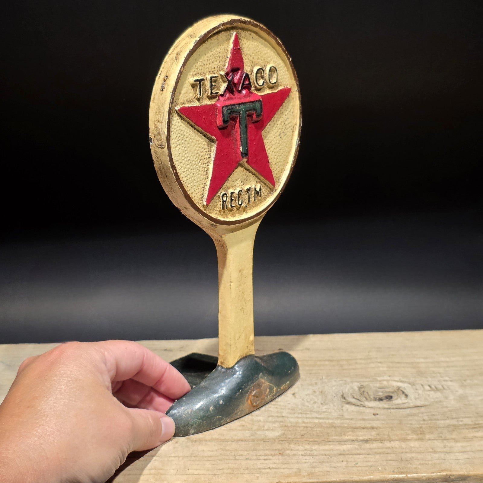 9.5" Vintage Style Texaco Cast Iron Doorstop Lollipop Sign Base Advertising