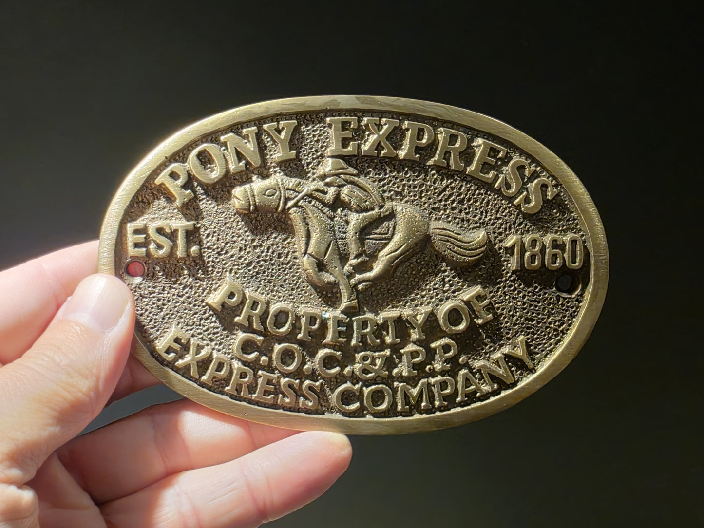5" Antique Vintage Style Brass Pony Express Oval Plaque