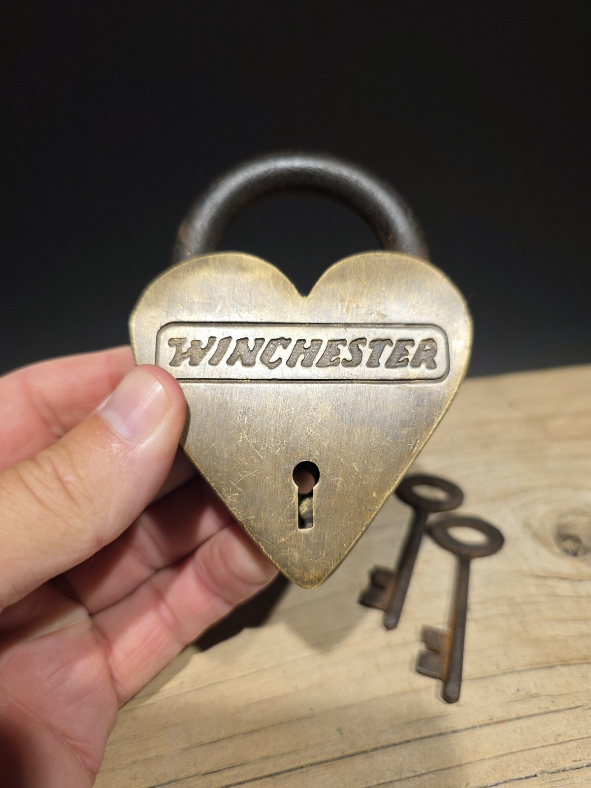 Antique Vintage Style Brass Heart Winchester Firearms Ammo Box Padlock Lock 