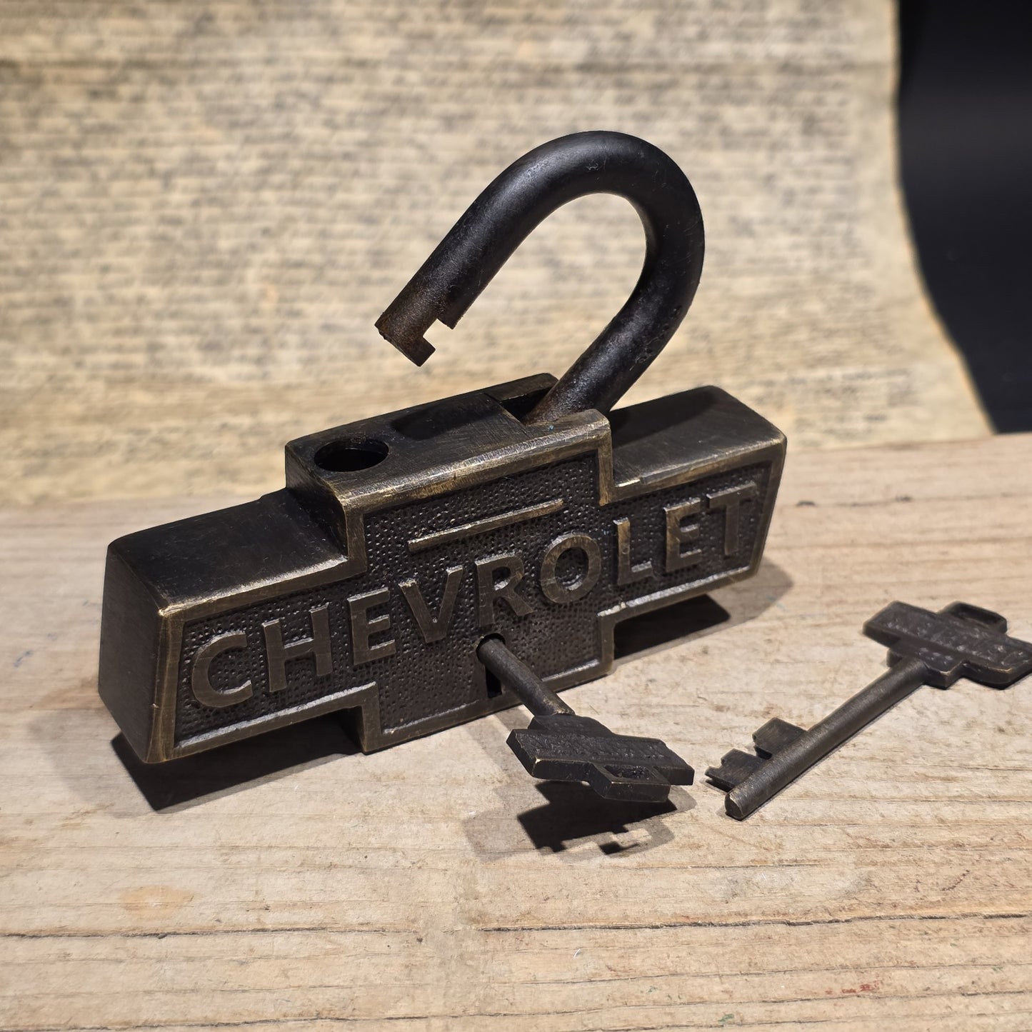 Vintage Style Brass & Iron Trunk Chest Box Chevrolet Lock Padlock