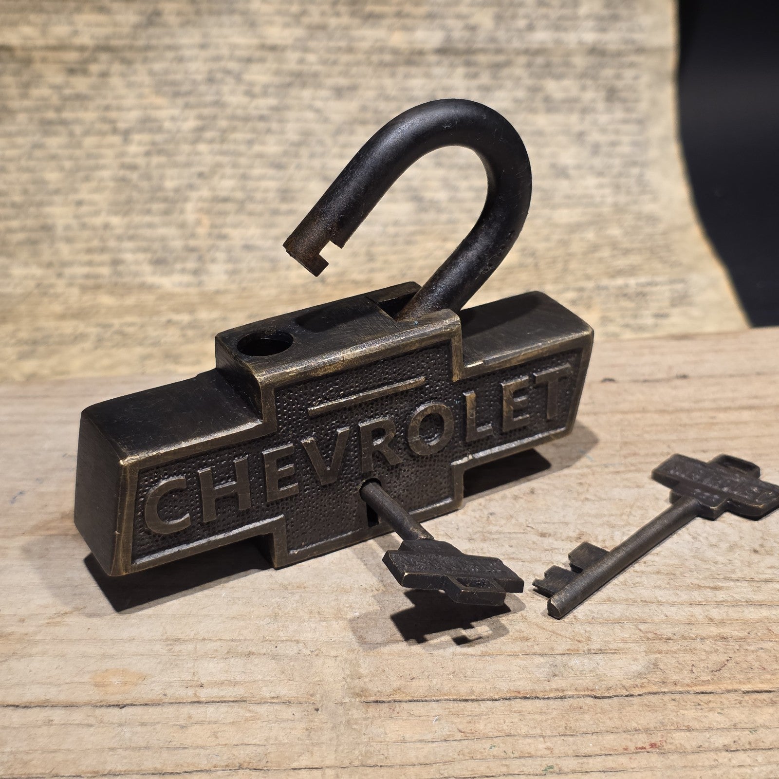Vintage Style Brass & Iron Trunk Chest Box Chevrolet Lock Padlock