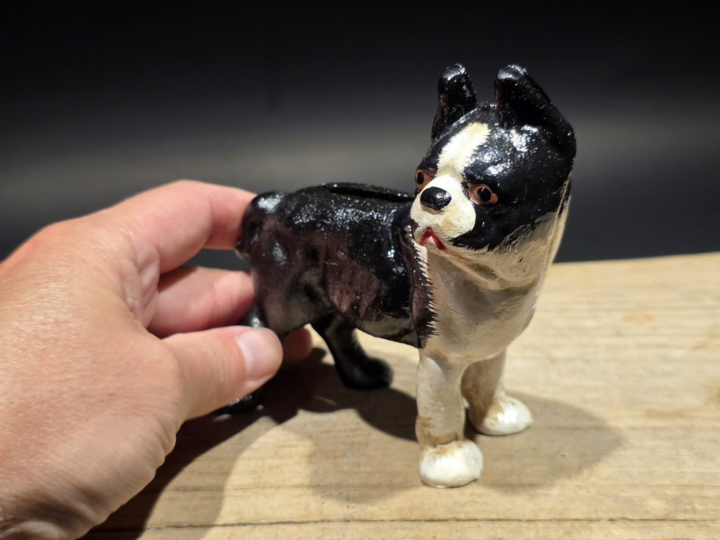 5" Antique Style Cast Iron Boston Terrier Dog Door Stop Coin Bank