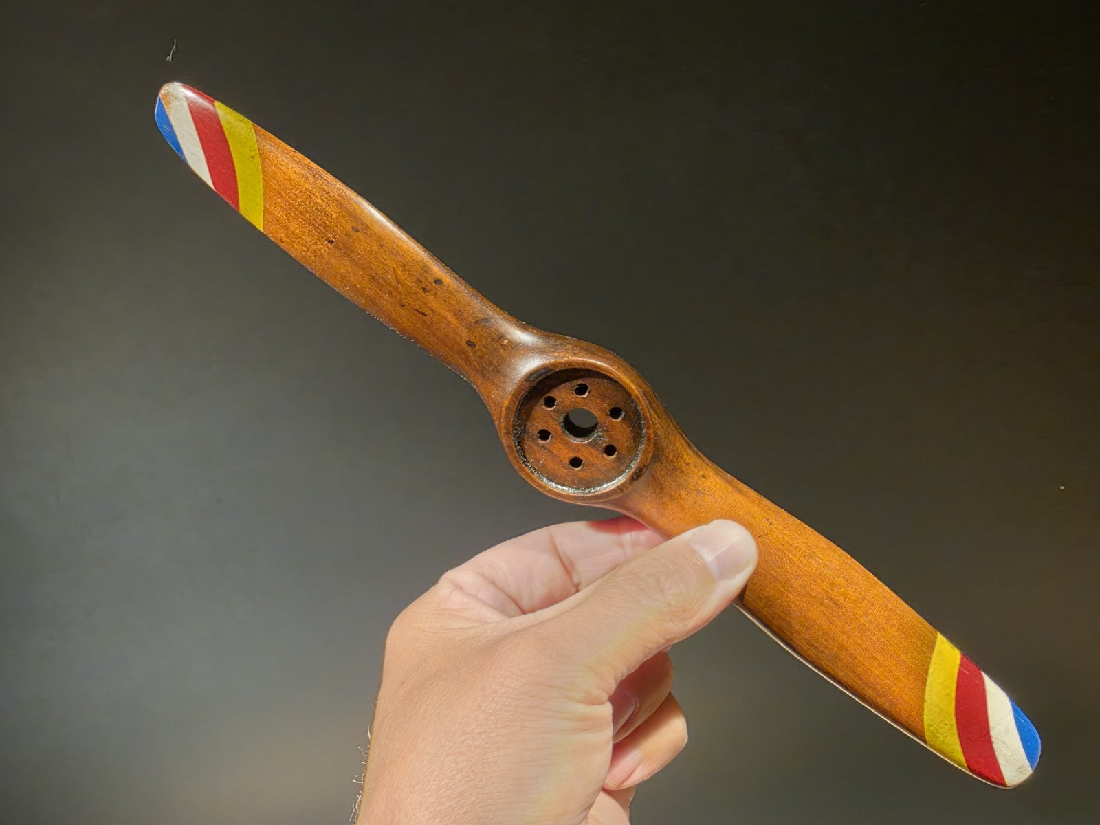12" Miniature Bleriot Carved Mahogany Wood Airplane Propeller