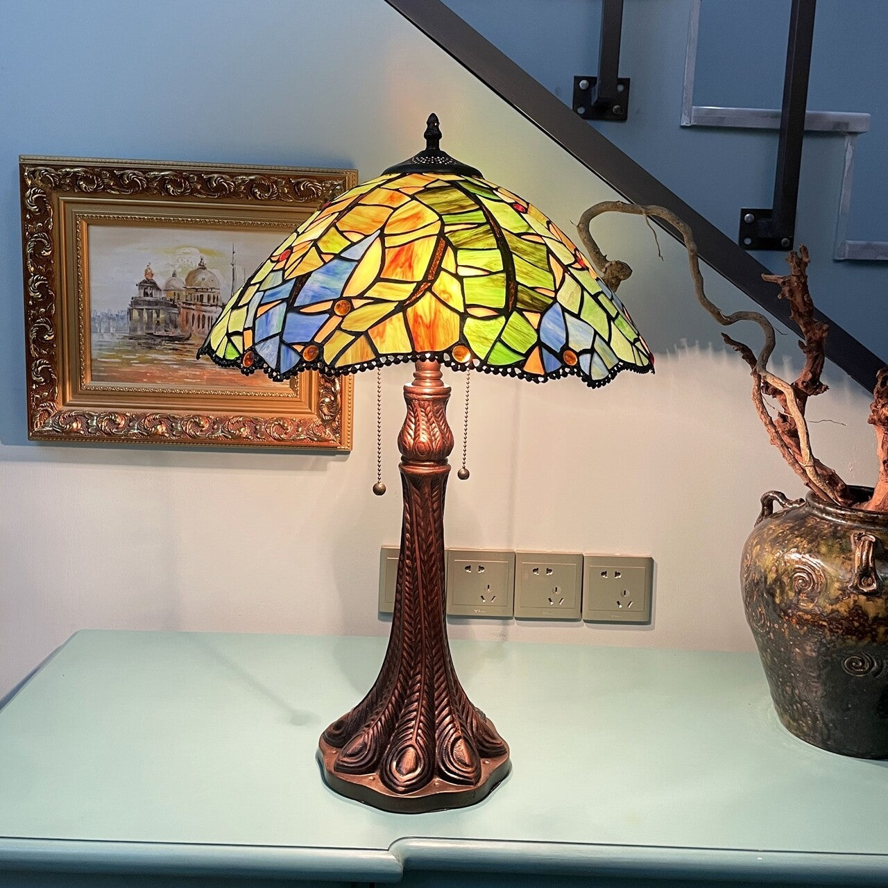 24" 2 light Stained Glass Table Lamp