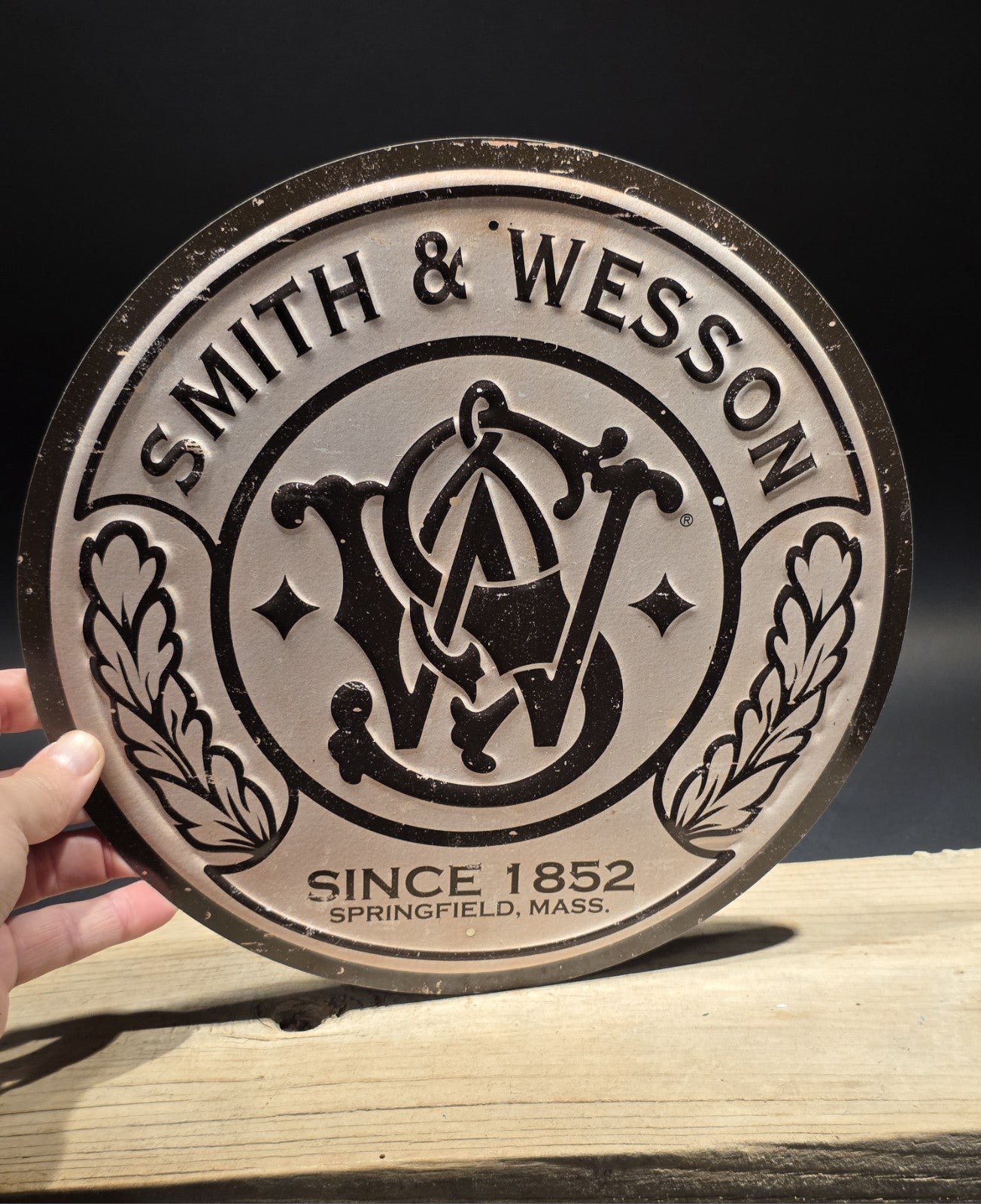 11 1/2" Vintage Style Round Metal Smith & Wesson Sign