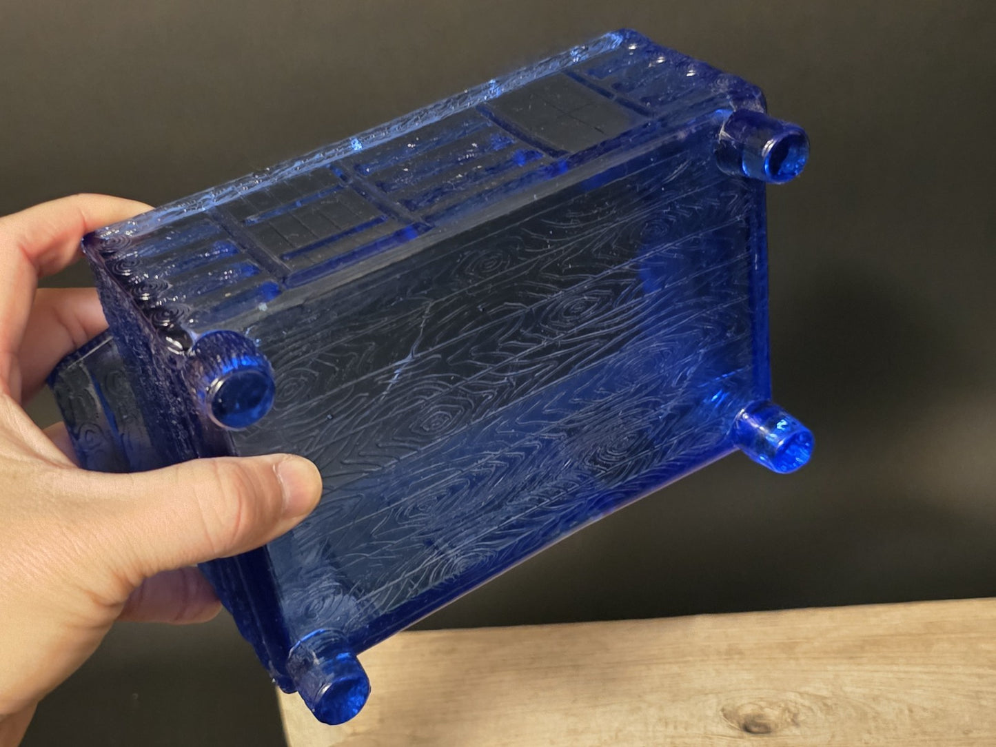 Vintage Style Cobalt Blue Depression Glass Cabin Candy Dish Box
