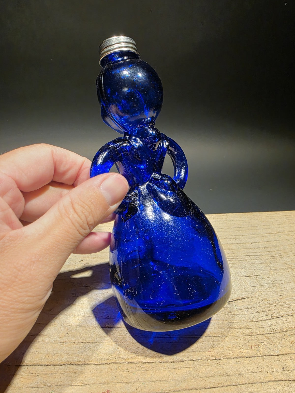 7" Vintage Style Cobalt Blue Depression Glass Lady Bottle
