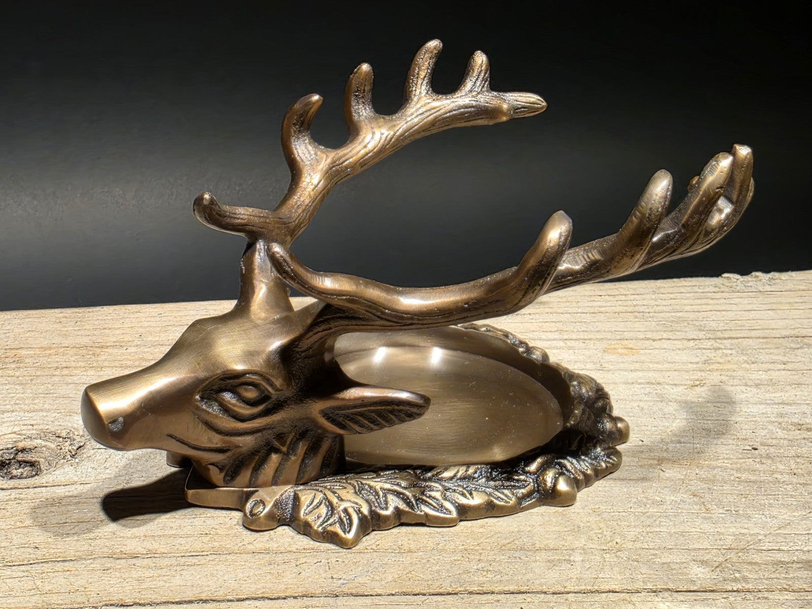 6" Antique Style Brass Stag Pen Holder