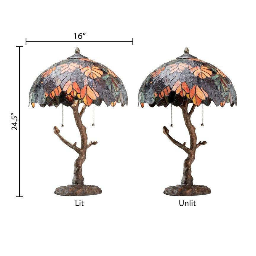 24.5"H Antique Style Tree Stained Glass Table Lamp