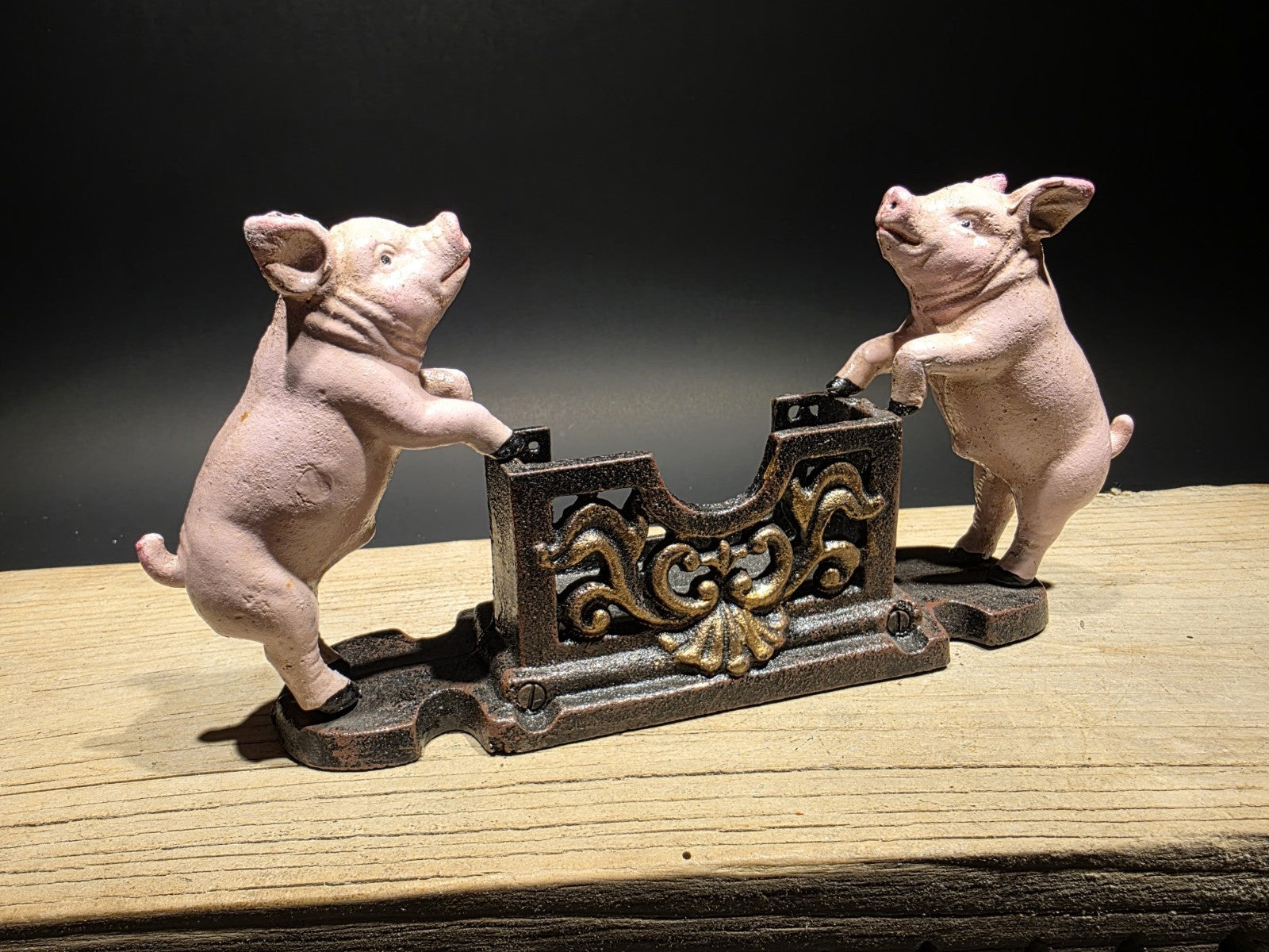 Antique Style Cast Iron Country Pink Pig Cast Iron Business Card Holder