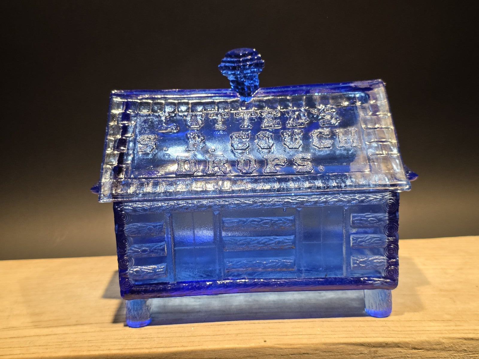 Vintage Style Cobalt Blue Depression Glass Cabin Candy Dish Box