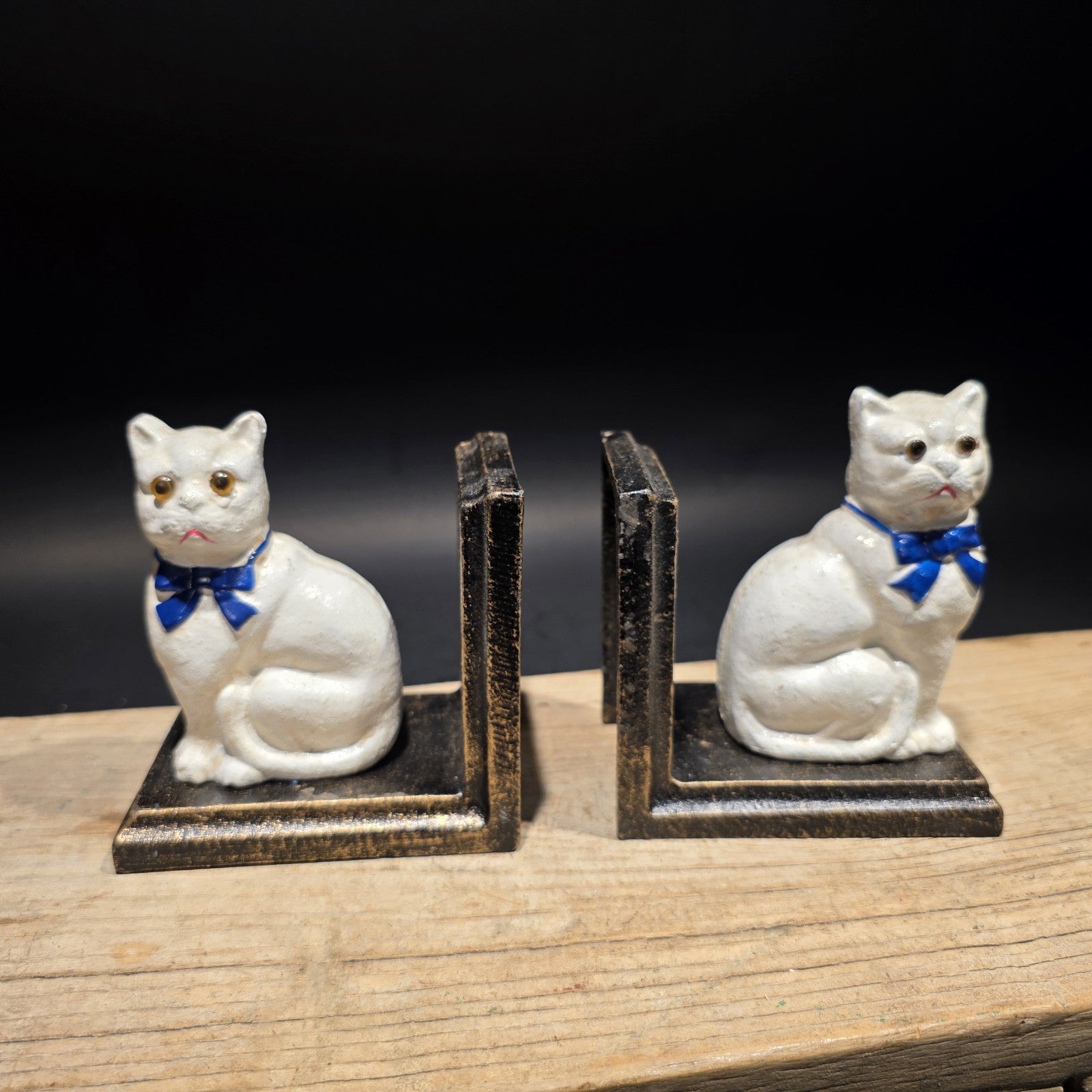 Pair of Vintage Style Cast Iron White Cat Bookends