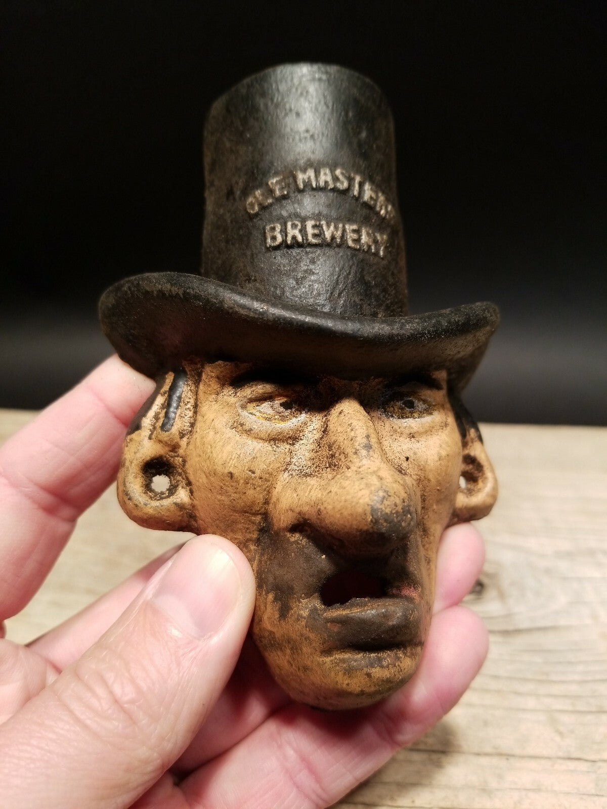 Antique Vintage Style Cast Iron Ole Masters Folk Art Figural Beer Bottle Opener