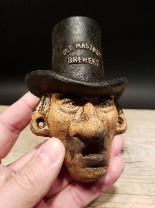 Antique Vintage Style Cast Iron Ole Masters Folk Art Figural Beer Bottle Opener