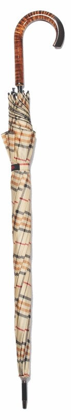 Antique Style Tan Tartan Maple Crook Umbrella