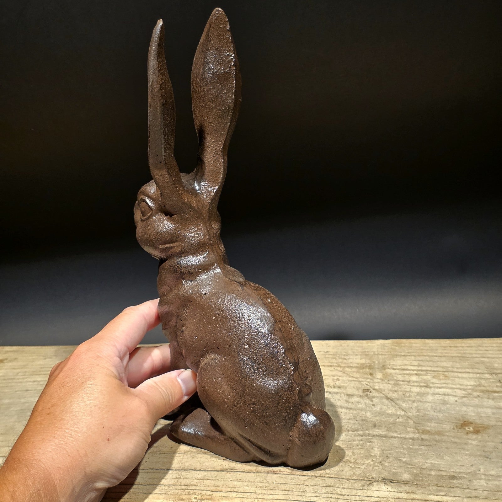 10" Antique Style Cast Iron Rabbit Door Stop Hare Statue