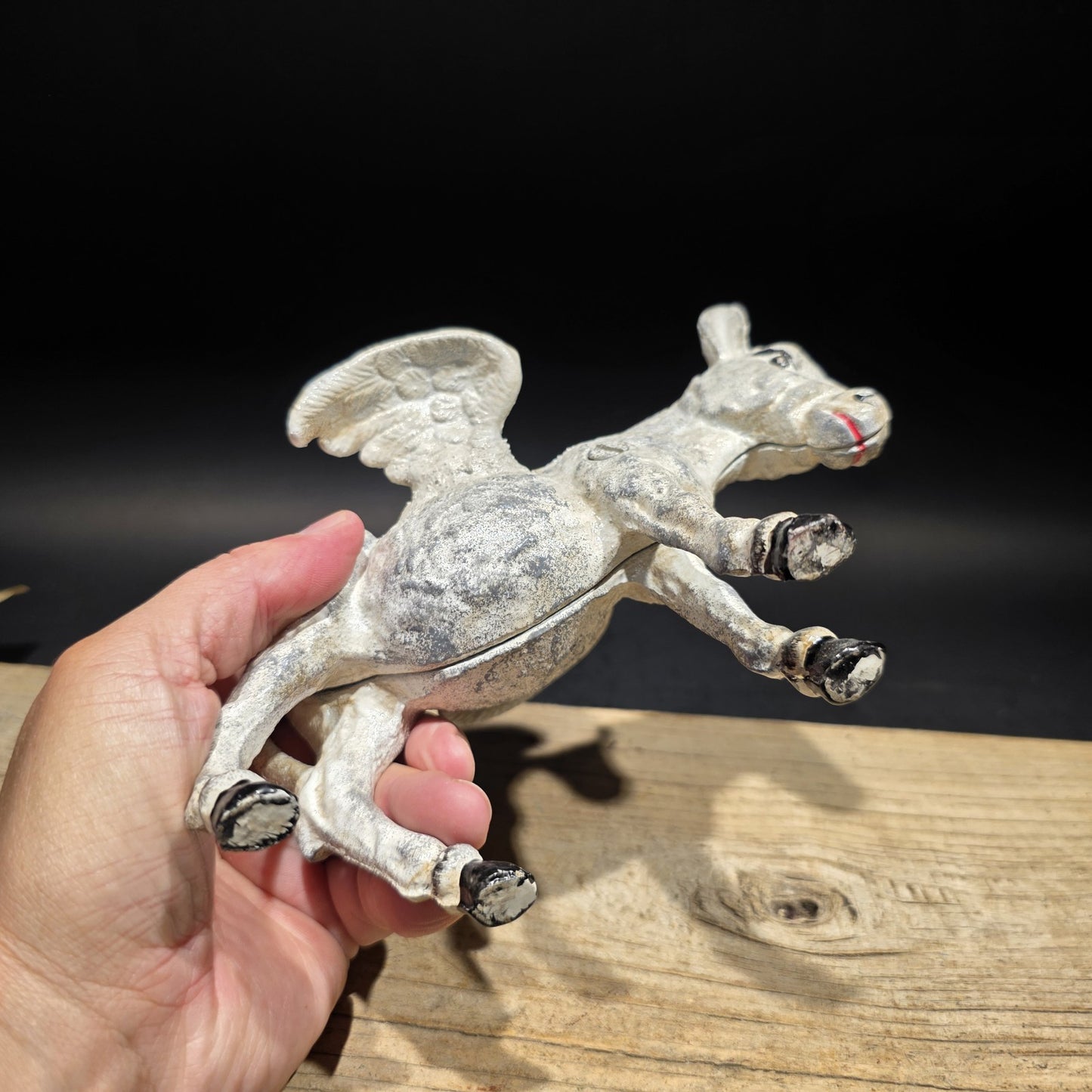 Antique Vintage Style Cast Iron Flying Donkey Coin Bank
