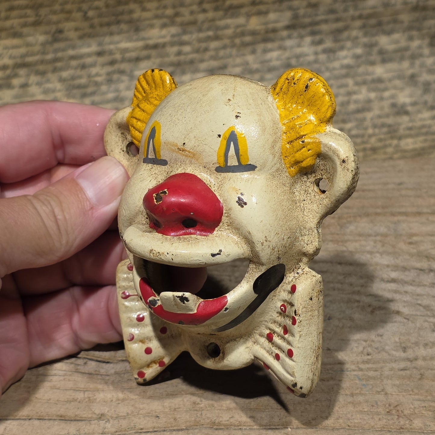 Antique Vintage Style Cast Iron wall mount folk art Clown Beer Bottle Opener