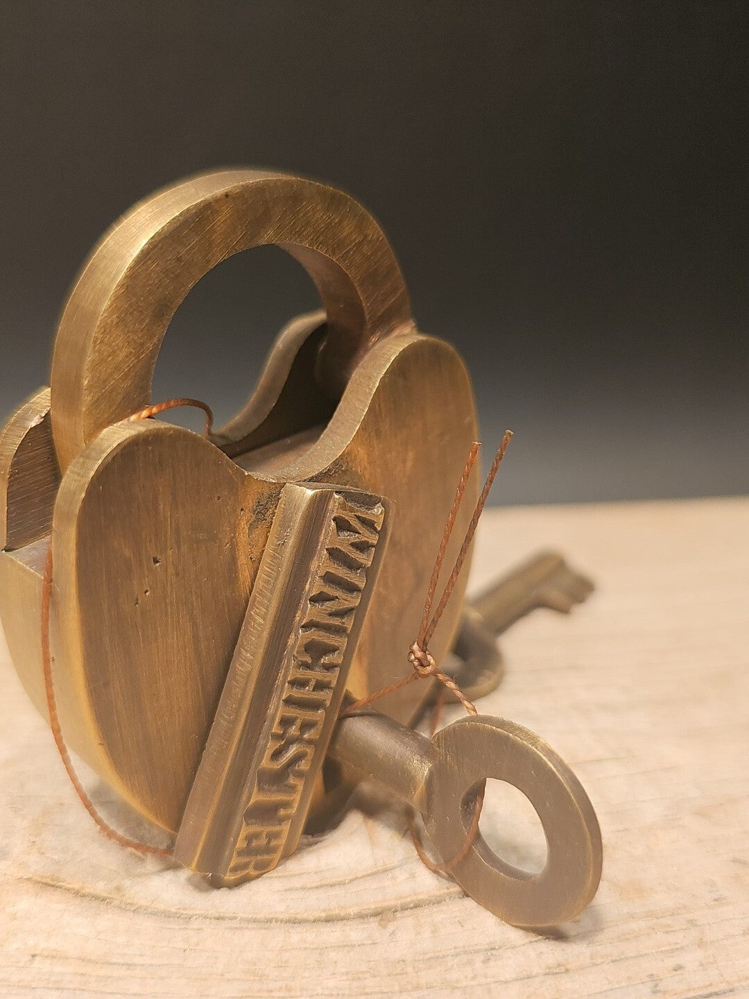 Antique Vintage Style Brass Winchester Firearms Ammo Box Padlock Lock & Key