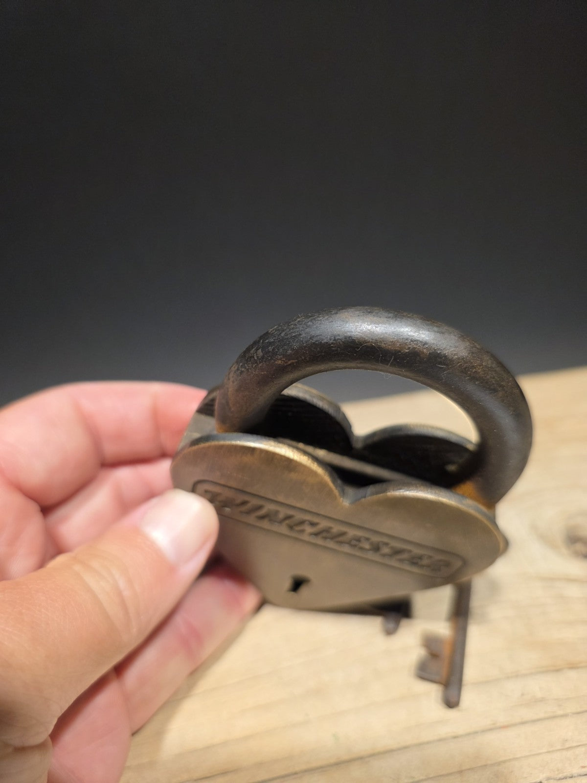 Antique Vintage Style Brass Heart Winchester Firearms Ammo Box Padlock Lock 