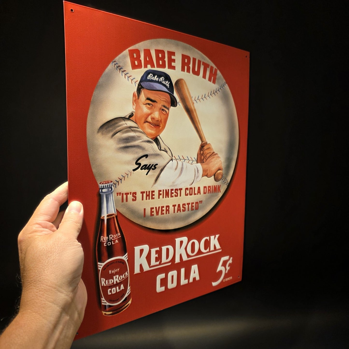 16" Vintage Style Babe Ruth Baseball Red Rock Cola Advertising Sign