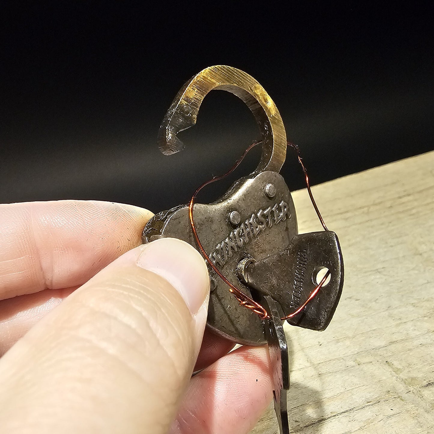 Antique Vintage Style Brass Winchester Firearms Ammo Box Padlock Lock & Key