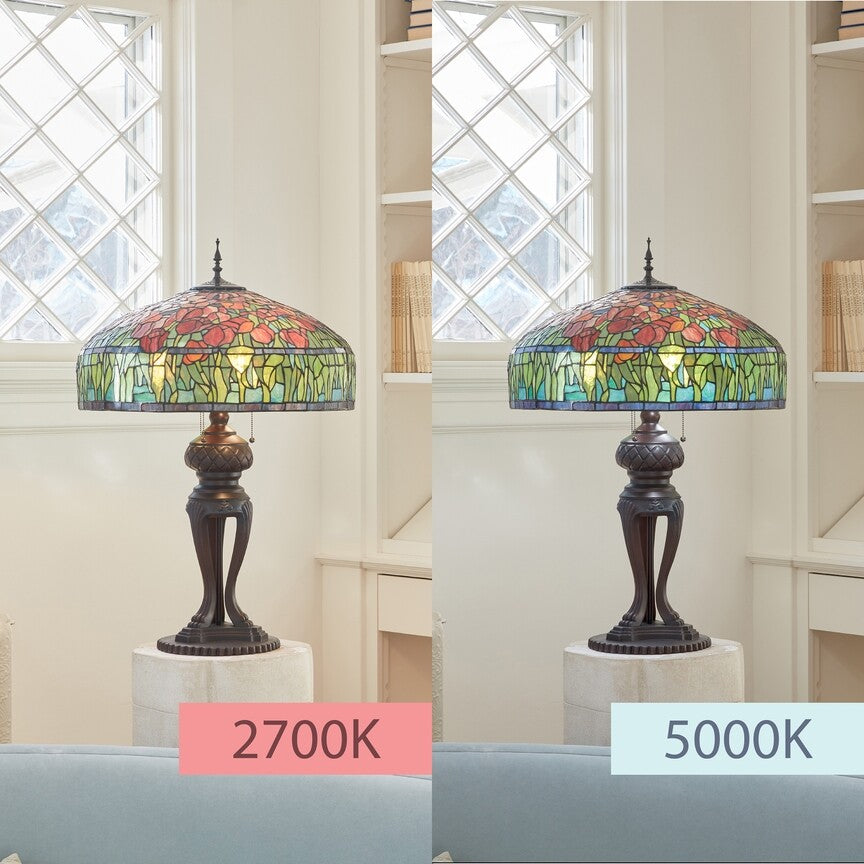 33.25"H Tulip Antique Style Stained Glass Table Lamp