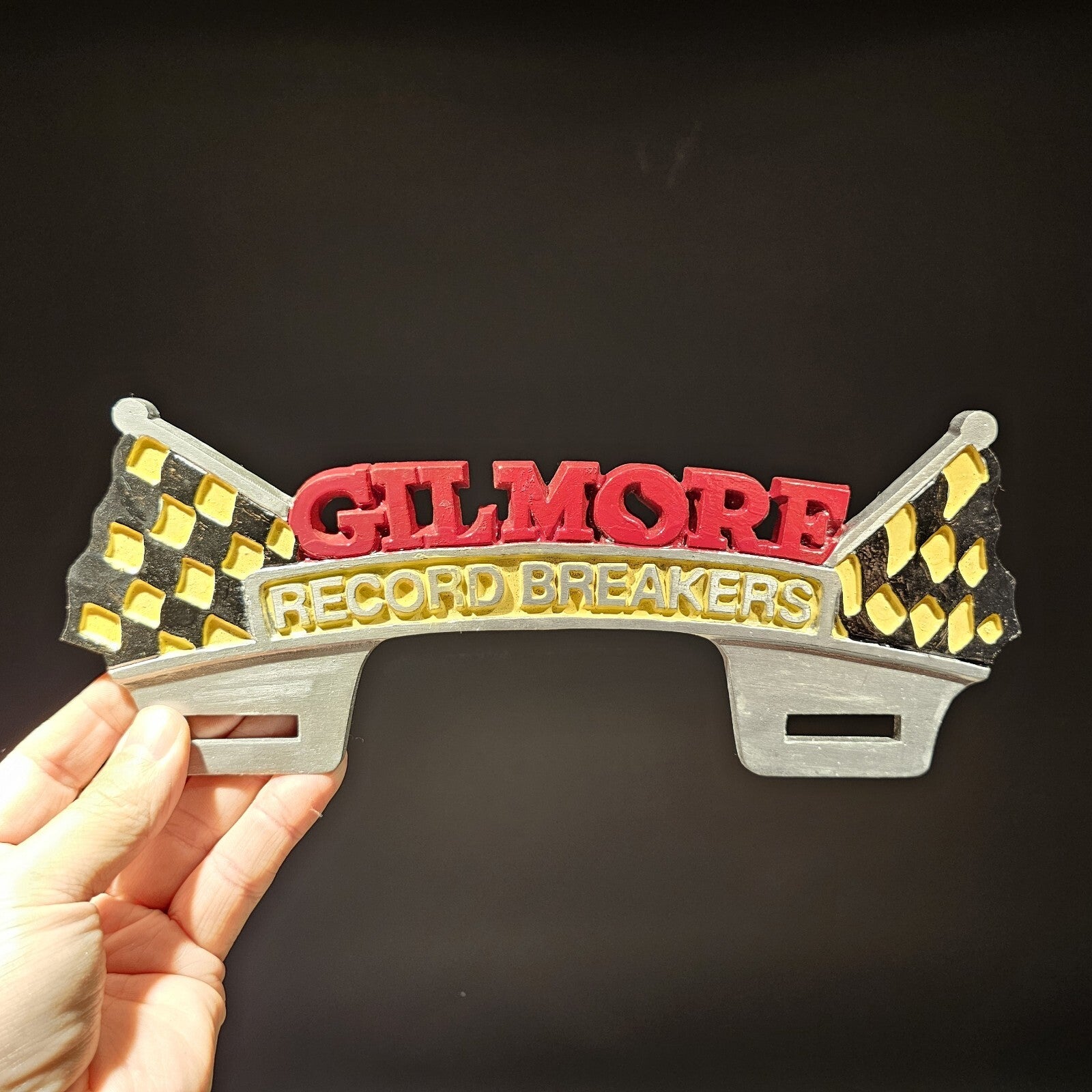 Vintage Style Aluminum Gilmore License Plate Fob Topper