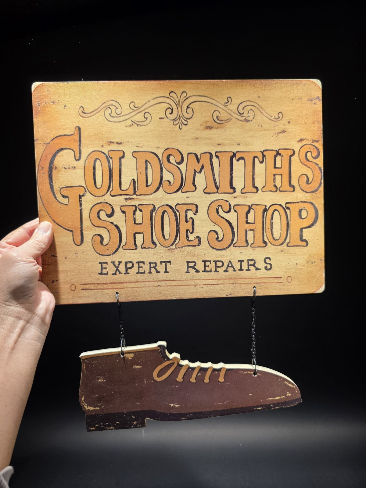 14" Vintage Style Shoe Shop Trade Sign – Cobbler Folk Art Americana Hanging Sign