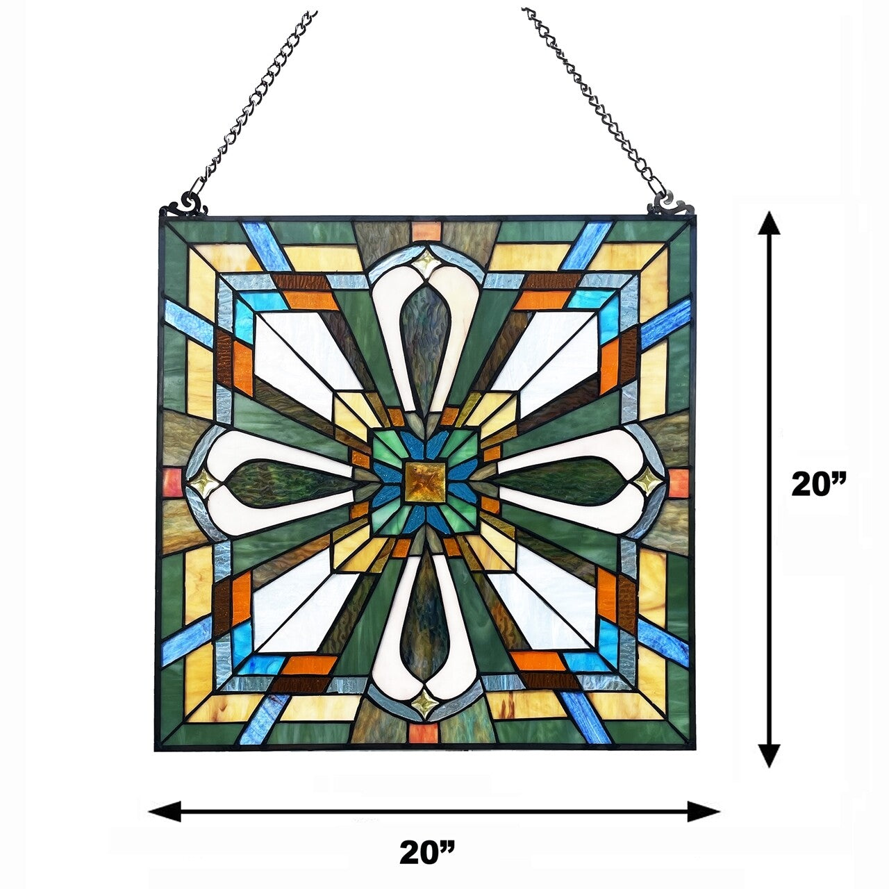 20" Square Panel Stained Glass Window Hanging Panel Suncatcher